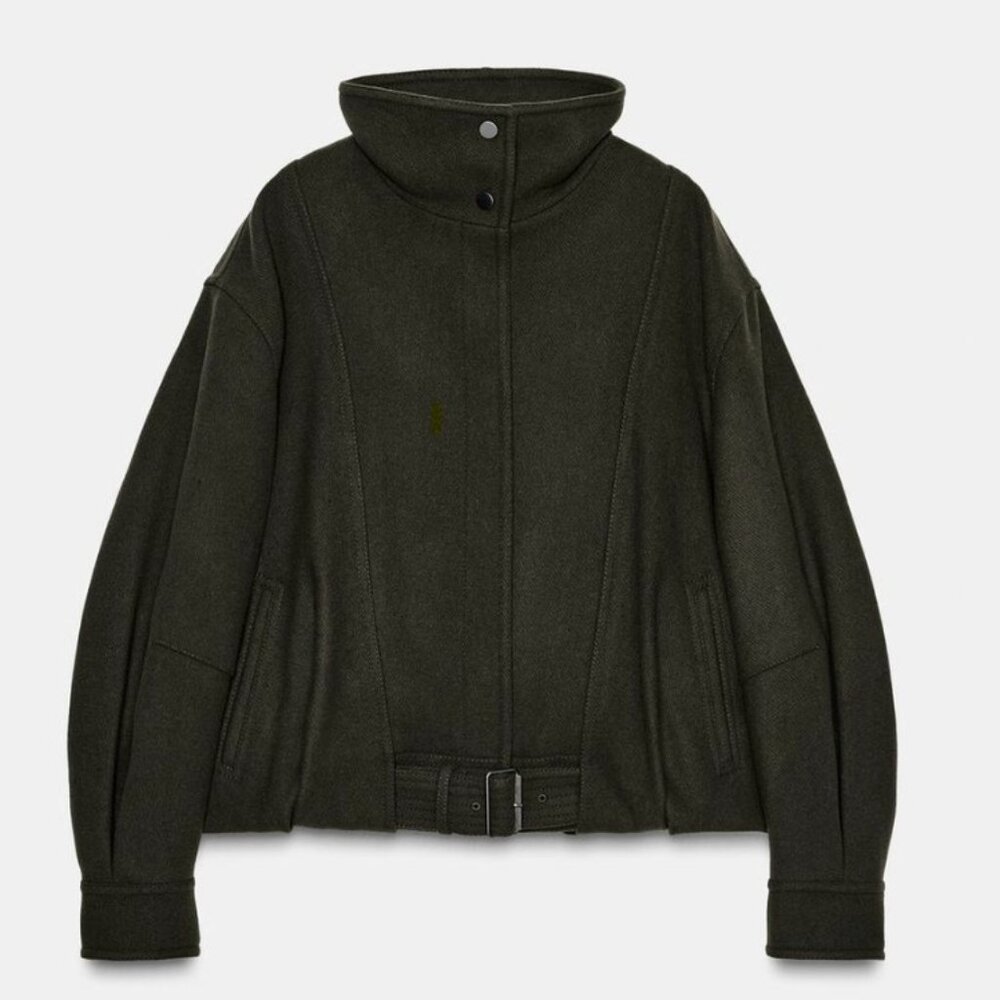 Zara ZW Collection Minimal Wool Black Bomber Jacket | Large